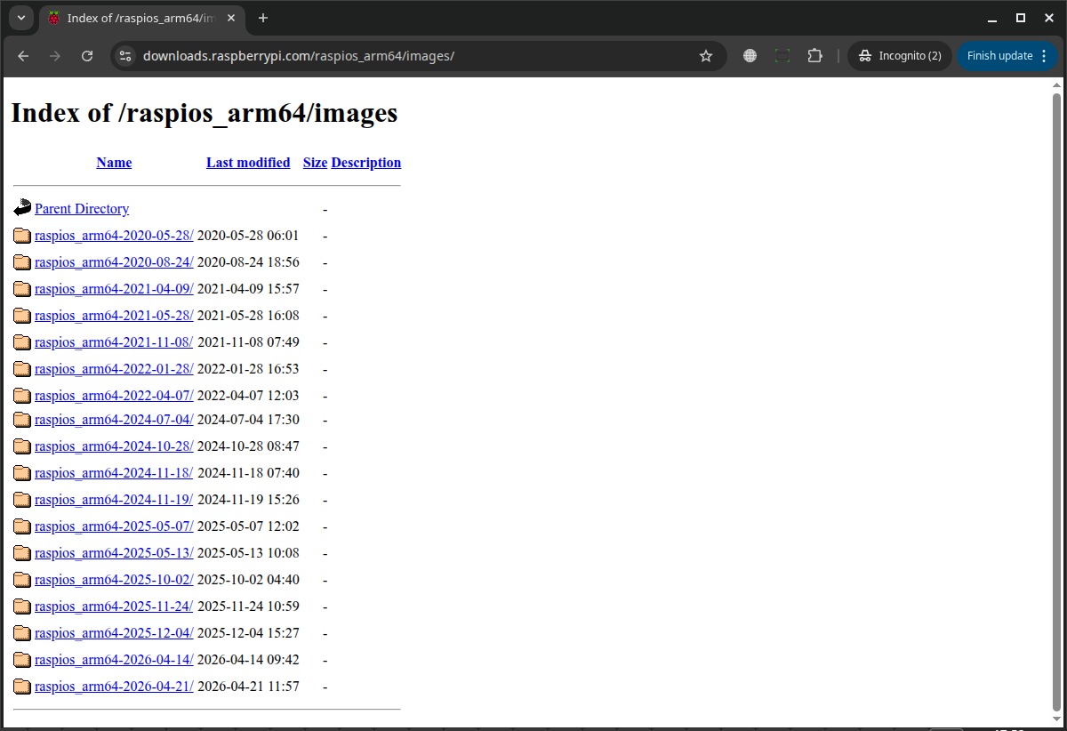 所有 Raspberry Pi OS ARM64 列表