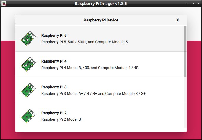 rpi imager 點選 choose device